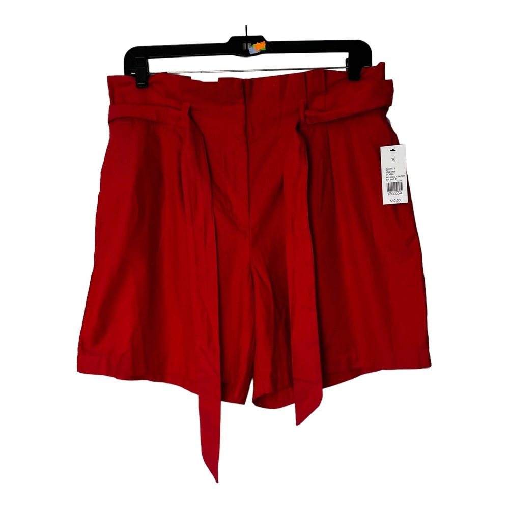 Kim Rogers Shorts Coral Red Paperbag Waist Tie Belt Size 16 196H056